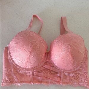 Daisy Fuentes Pink Lace Longline Bra with Decorative Front